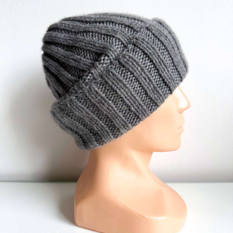 Wywijana czapka kaszmirowa 100% kaszmir 519 Fumo