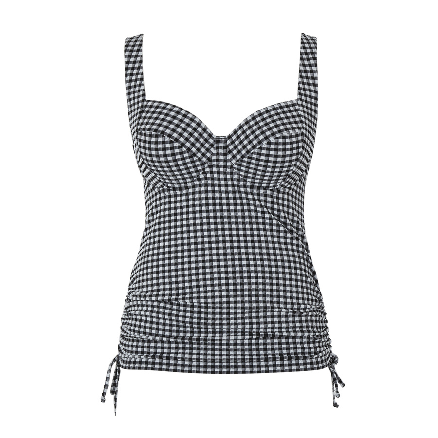 Tankini balkonowe Panache Swim GINGHAM SW1744 Iris Balcony Tankini Top Black Gingham
