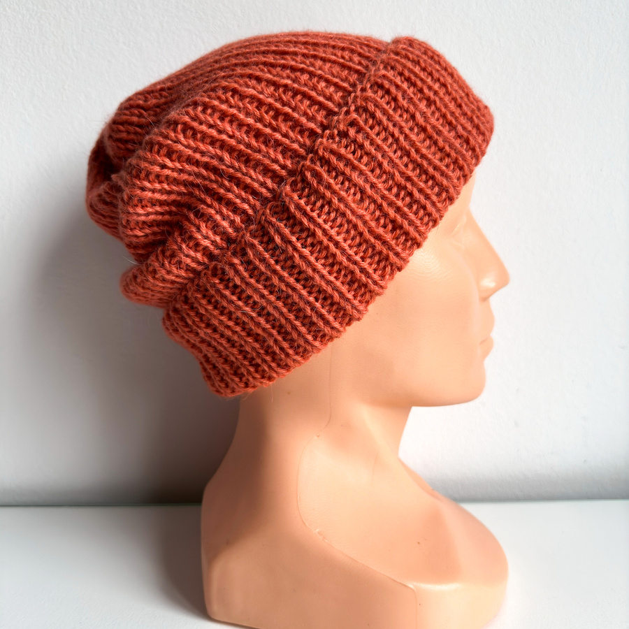 Czapka wywijana zrobiona ręcznie na drutach KIARA 100% Alpaka 2915 Pomarańczowy