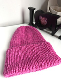 Ciepła czapka ręcznie robiona wywijana CHMURKA Alpaka 39 Magenta