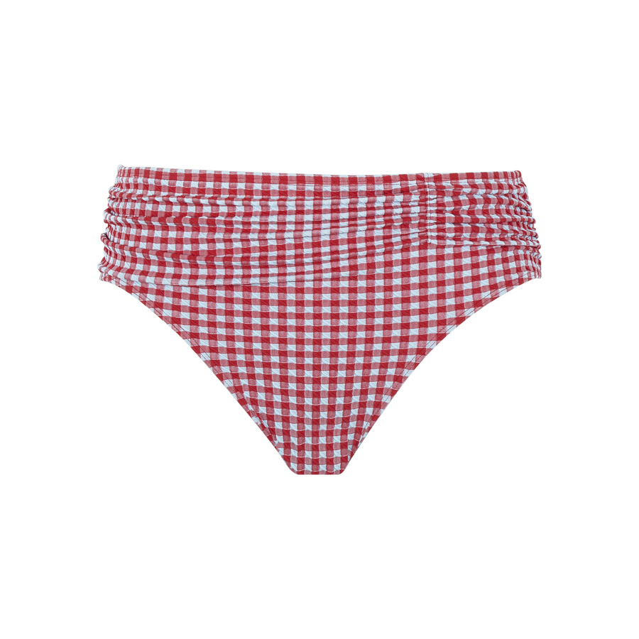 Majtki kąpielowe midi Panache Swim GINGHAM SW1729 Midi Gathered Bikini Bottoms Red Gingham