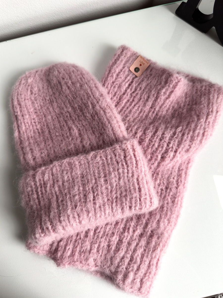 Ręcznie robiony KOMIN WATA CUKROWA Alpaka z Merynosem 06 Pudrowy Róż