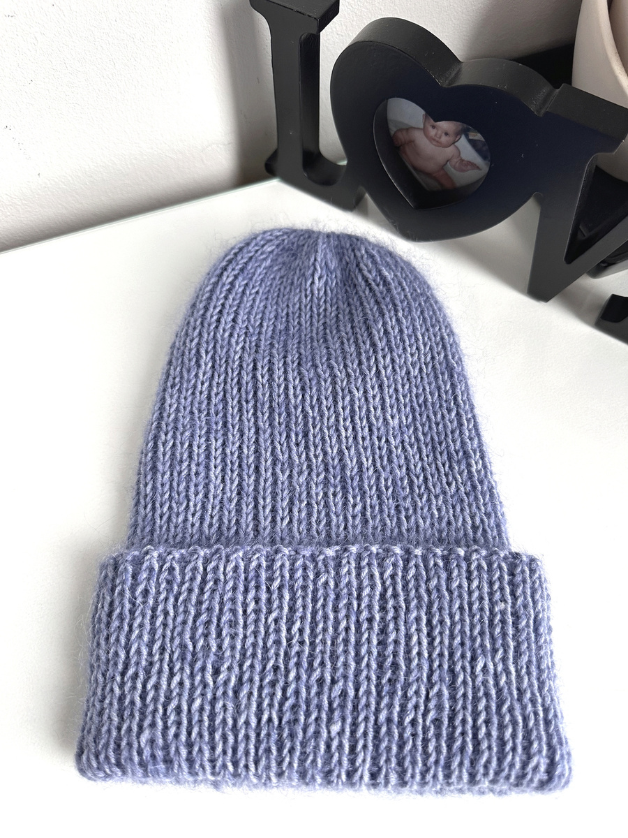 AUREA – ręcznie robiona czapka beanie baby merino + moher i jedwab 37/39 Jasna Lawenda