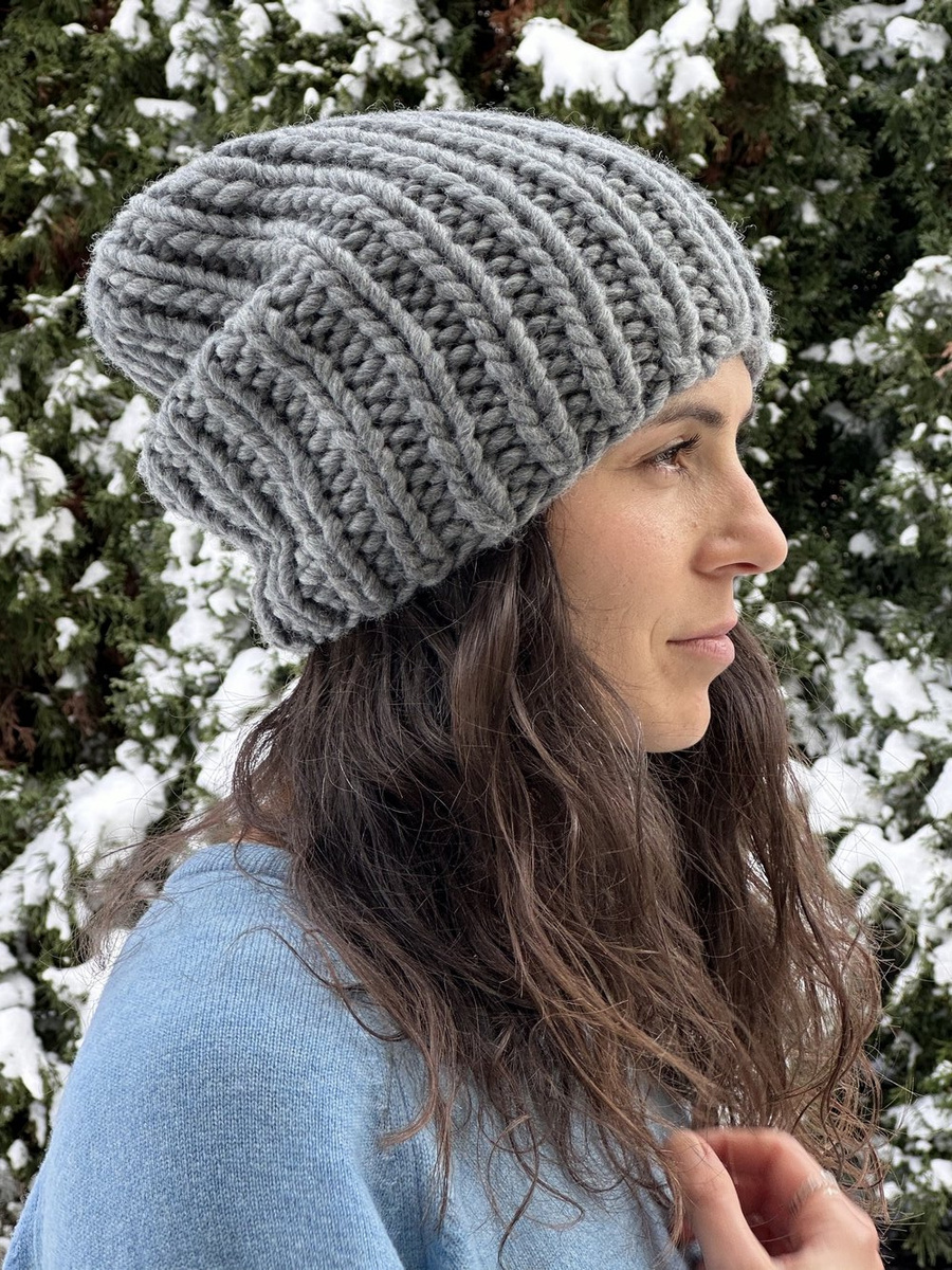 ASHER – gruba czapka wełniana damska beanie Nitkowe Love 03 Ciemny szary