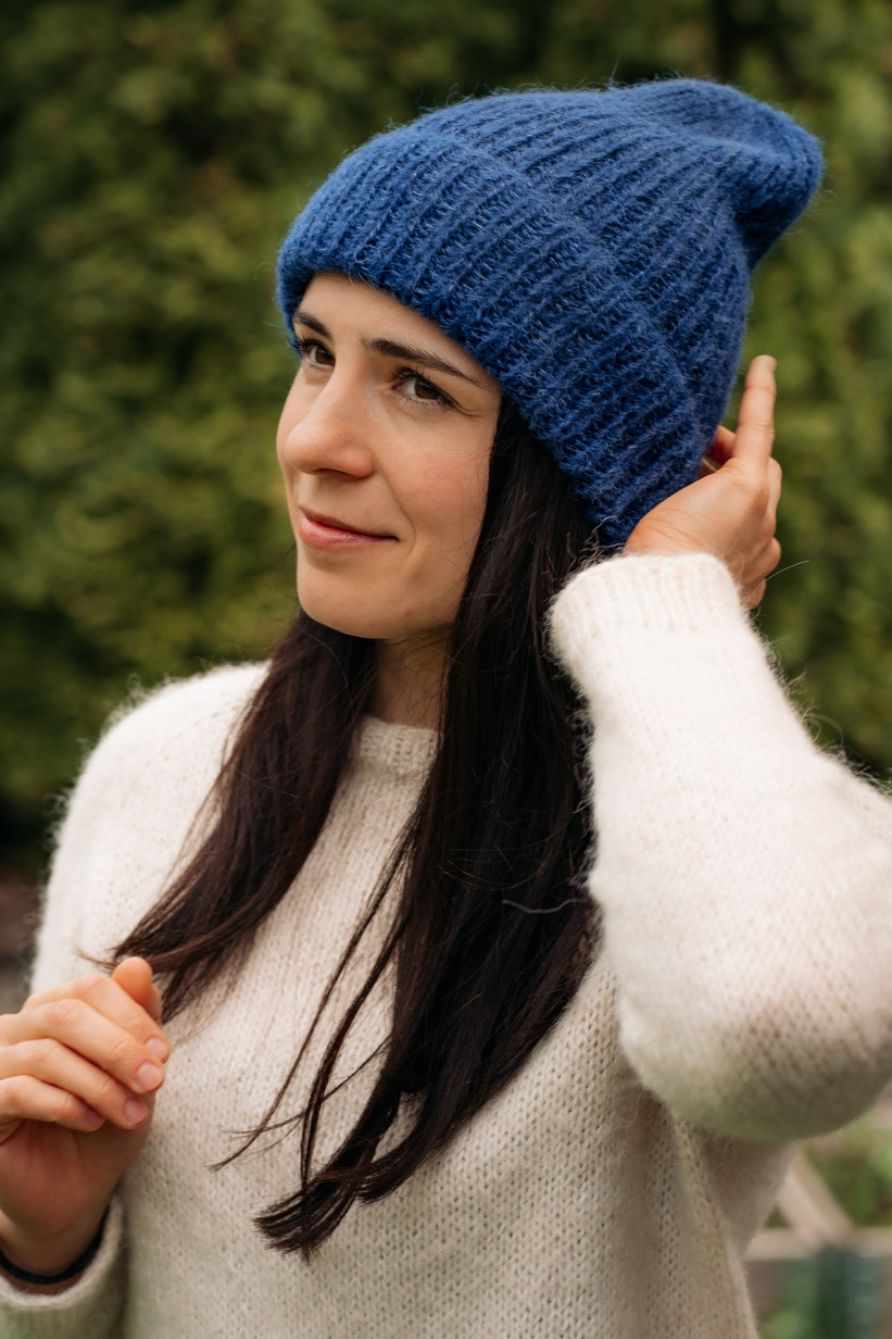 MORGANA – czapka damska beanie alpaka + jedwab 5575/39 granatowy