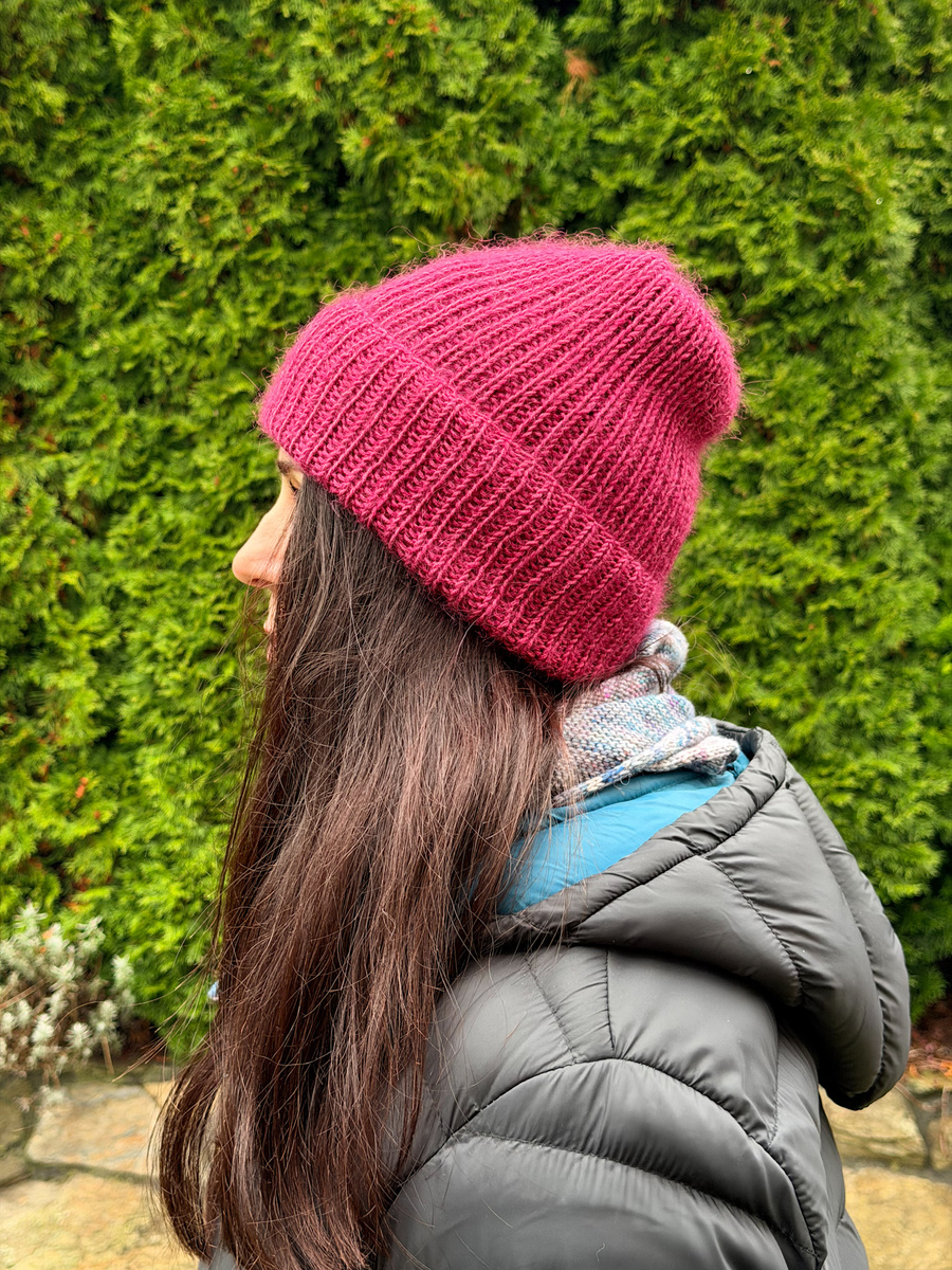 MARI – czapka beanie baby alpaka + moher i jedwab 1216/4015 Burgundowa Czerwień