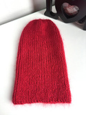 AUREA – ręcznie robiona czapka beanie merino + moher i jedwab damska 16/14 Czerwony