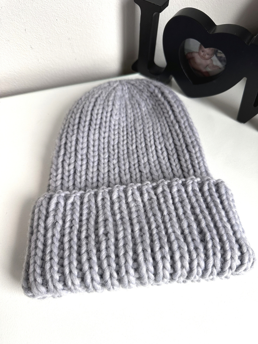 Ręcznie robiona czapka wywijana JANKA 100% Wełna owcza 52 Rosa