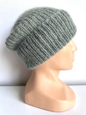 AUREA – ręcznie robiona czapka beanie baby merino + moher i jedwab dziecięca/damska 50/34 Zielona Szałwia