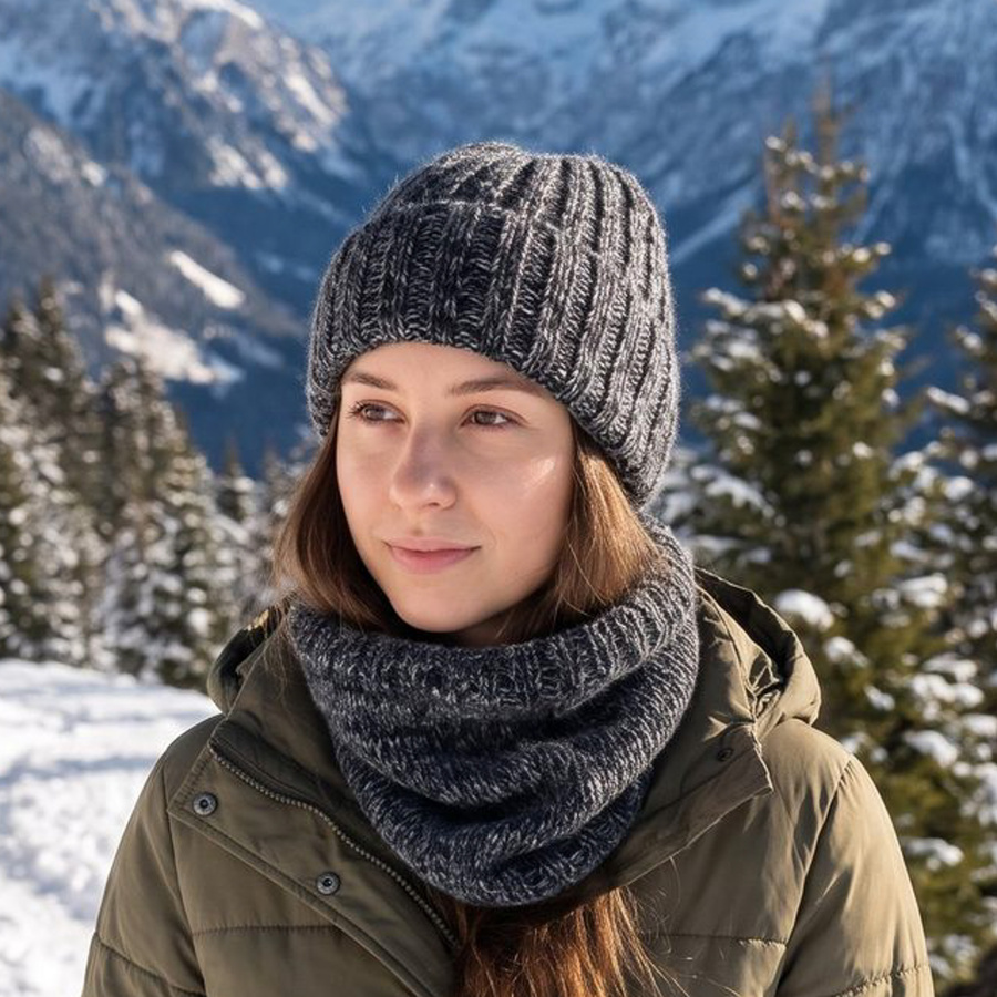 LAURIN Turn-Up Beanie 100% Alpaca 506/100 Dark Grey