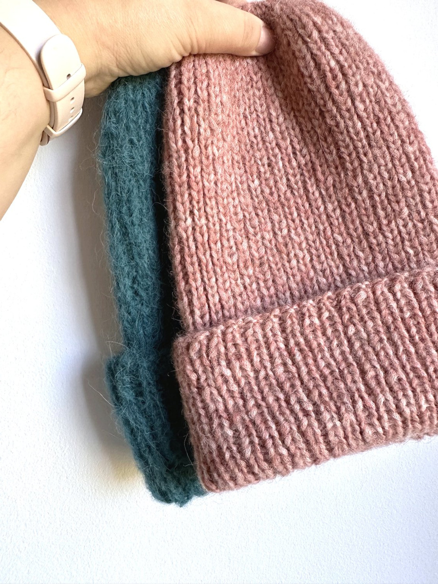 Ciepła czapka ręcznie robiona wywijana CHMURKA Alpaka 34 Różowy Marmur