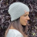 Handmade women’s hat AUREA 100% Baby Merino plus mohair and silk 22/44 Light Grey