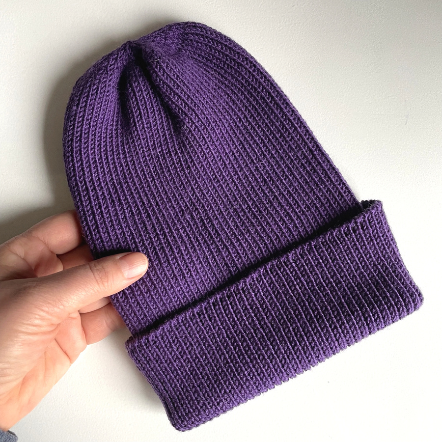 Czapka wywijana Ściągacz 100% Baby Merino Ciemny Fiolet