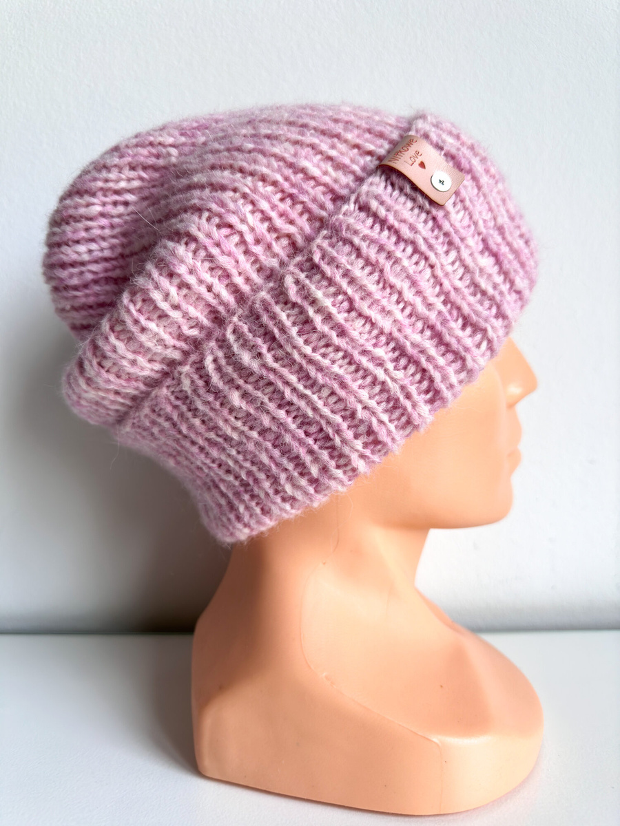 CHMURKA Handmade Turn-Up Alpaca Beanie 08 Light Pink