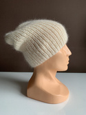 AUREA – ręcznie robiona ciepła czapka damska z baby merino + moher i jedwab 02/01 Ecru