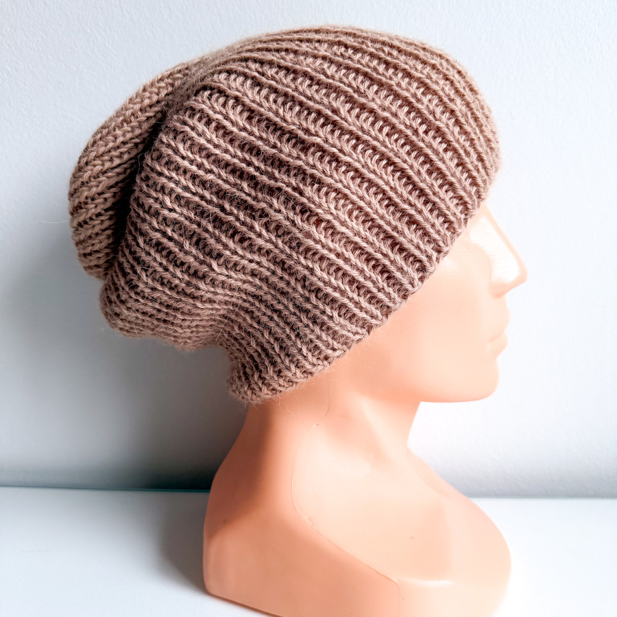KIARA 100% Alpaca Beanie without a Turn-Up Cuff 302 camel