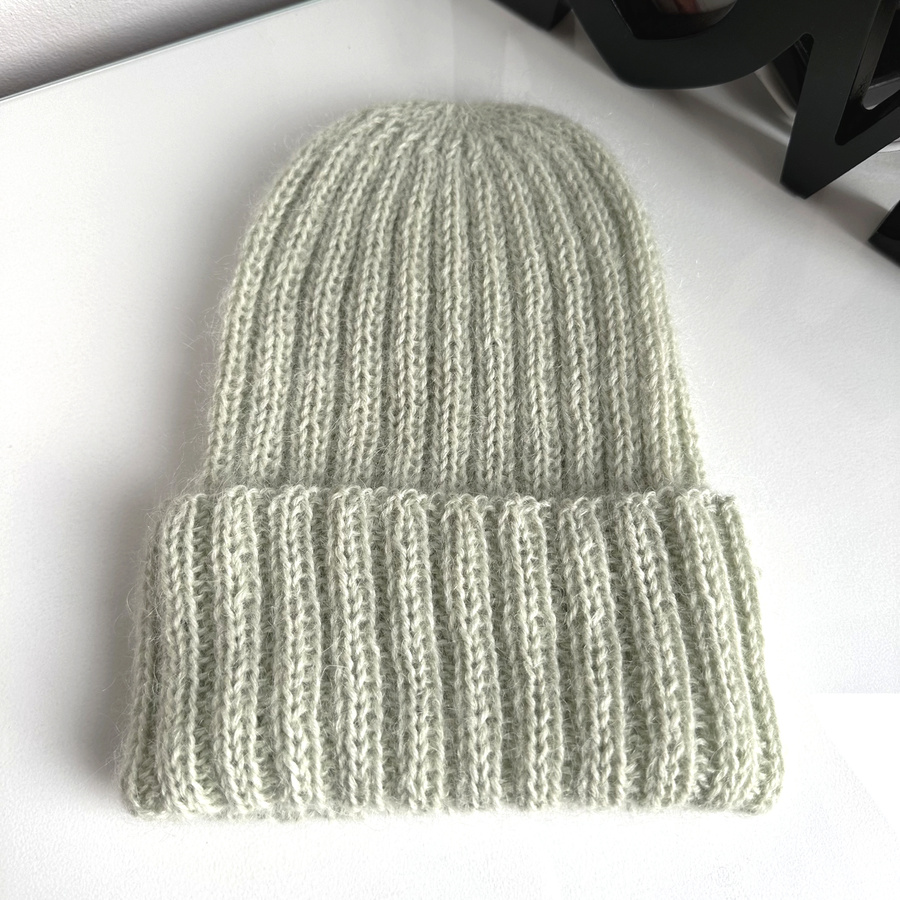 Ręcznie robiona Czapka wywijana MARGARET 100% Alpaka + nitka moher i jedwab 9030/47 Lody Pistacjowe