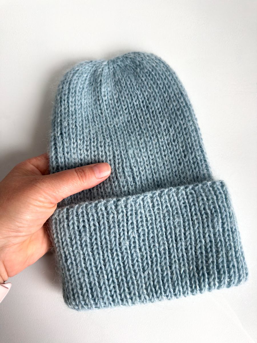 AUREA – ręcznie robiona czapka beanie baby merino + moher i jedwab damska dziecięca 43/58 Jasny morski