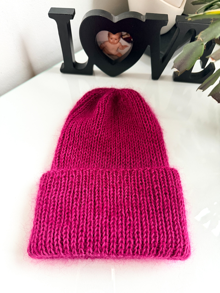 AUREA – czapka beanie handmade baby merino + moher i jedwab damska/dziecięca 41/17 Śliwka