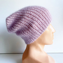 Handgemachte Damenmütze AUREA 100% Baby Merino plus Mohair und Seide 54/09 Puderrosa