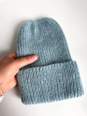 Ręcznie robiona czapka beanie AUREA 100% Baby Merino plus moher i jedwab 43/08 Jasny Morski