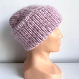 AUREA – czapka beanie handmade baby merino + moher i jedwab damska/dziecięca 54/40 Pudrowy Róż