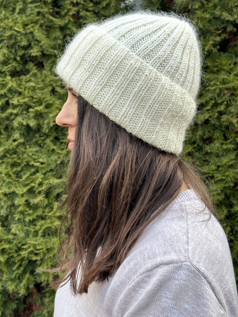 MIRA – ręcznie robiona ciepła czapka beanie merino + moher i jedwab 01 Ecru