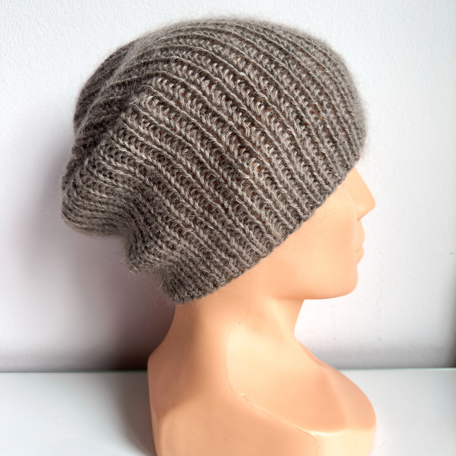 Handmade women's hat AUREA 100% Baby Merino plus mohair and silk 57/12 Grey-Brown