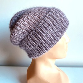 AUREA – ręcznie robiona czapka beanie baby merino + moher i jedwab damska/dziecięca 39/09 Fioletowa Orchidea