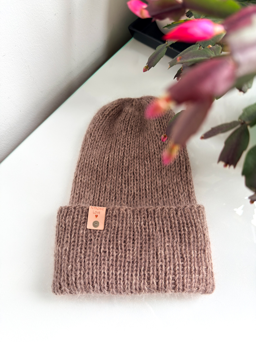 Ręcznie robiona czapka beanie AUREA 100% Baby Merino plus moher i jedwab 17/41 Beż