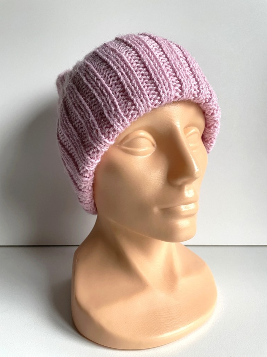 Czapka wywijana zrobiona ręcznie LAURIN 100% Alpaka 3140 Jasny Róż