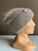 AUREA – ręcznie robiona ciepła czapka beanie z baby merino + moher i jedwab dziecięca/damska 23/20 Jasny Beż