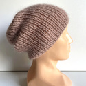 Handgemachte Damenmütze AUREA 100% Baby Merino plus Mohair und Seide 49/41 Wüstenrose