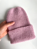 AUREA – ręcznie robiona czapka beanie z baby merino + moher i jedwab 54/63 Pudrowy róż