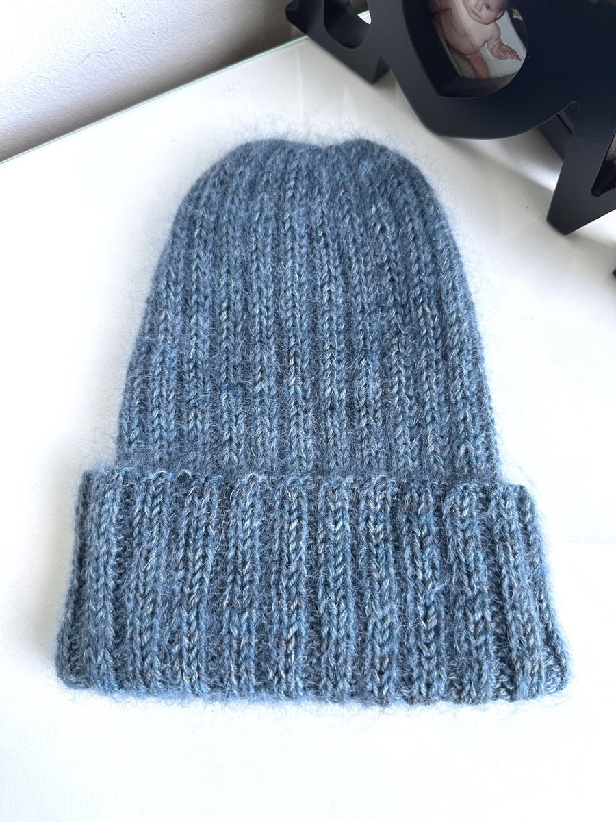 Ręcznie robiona czapka beanie AUREA 100% Ręcznie farbowana Baby Merino plus moher i jedwab Głębia Oceanu - edycja limitowana