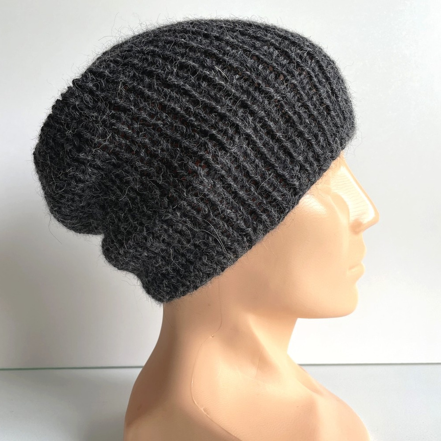 KIARA – czapka beanie z alpaki 100% 506 ciemny szary uniwersalna jesienno‑zimowa