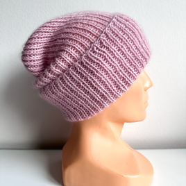 AUREA – ręcznie robiona czapka beanie z baby merino + moher i jedwab 54/63 Pudrowy róż