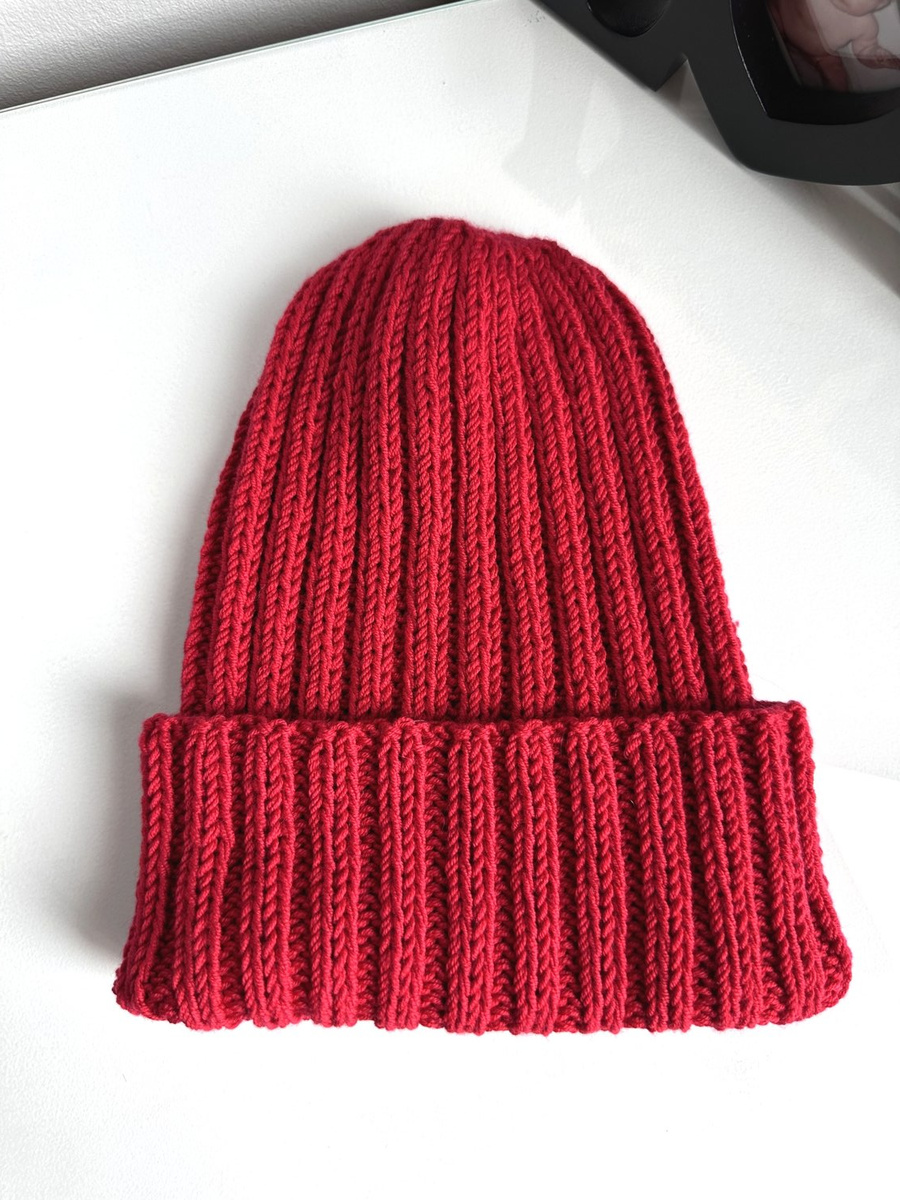 HELLI – wywijana czapka merino 100% Baby Merino 16 Czerwony, jesienno-zimowa, unisex