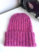 DAISY – czapka beanie ręcznie farbowane baby merino + moher i jedwab damska Malinowy Sorbet