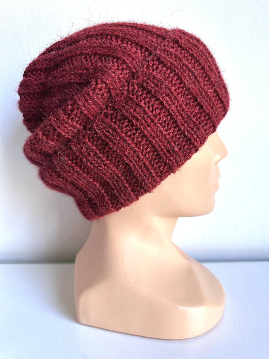 Ręcznie robiona Czapka wywijana LAURIN 100% Alpaka 3650 Bordowy