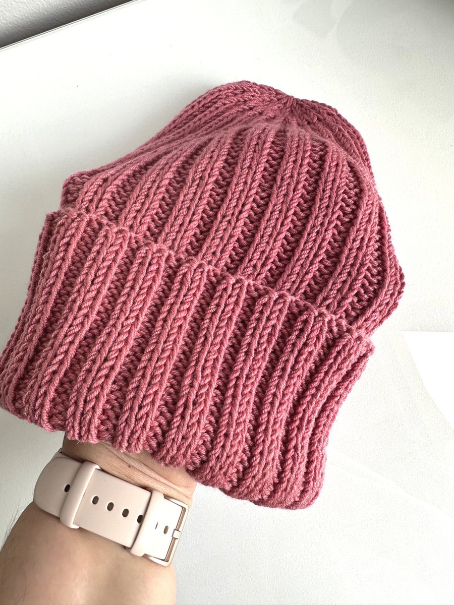 Wywijana czapka merino HELLI 100% Baby Merino 46 Herbaciany Róż