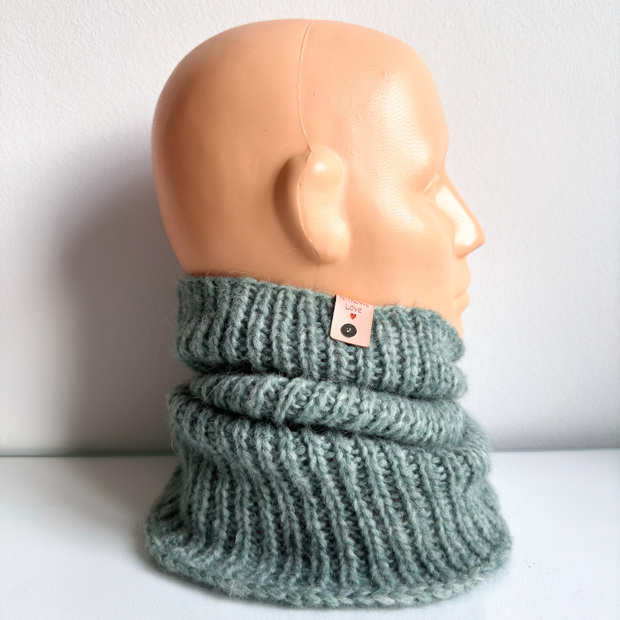 Ręcznie robiony KOMIN CHMURKA Alpaka 30 Zielona Szałwia