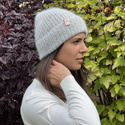 AUREA – ręcznie robiona ciepła czapka beanie baby merino + moher i jedwab damska / dziecięca 22/44 Jasny Szary