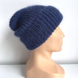 AUREA – czapka beanie handmade baby merino + moher i jedwab damska dziecięca 30/28 Niebieski