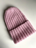 Czapka wywijana zrobiona ręcznie LAURIN 100% Alpaka 3140 Jasny Róż