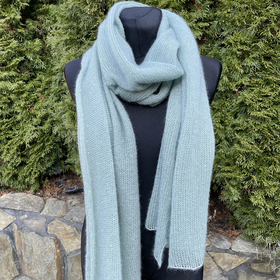 Delikatny i zwiewny szal moher z merynosem Ciemny Róż Pudrowy 60 x 180 cm