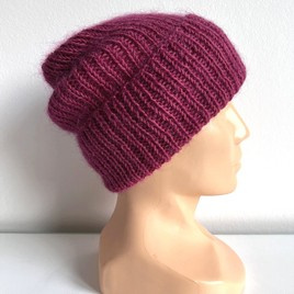 AUREA – czapka beanie handmade baby merino + moher i jedwab damska/dziecięca 41/17 Śliwka