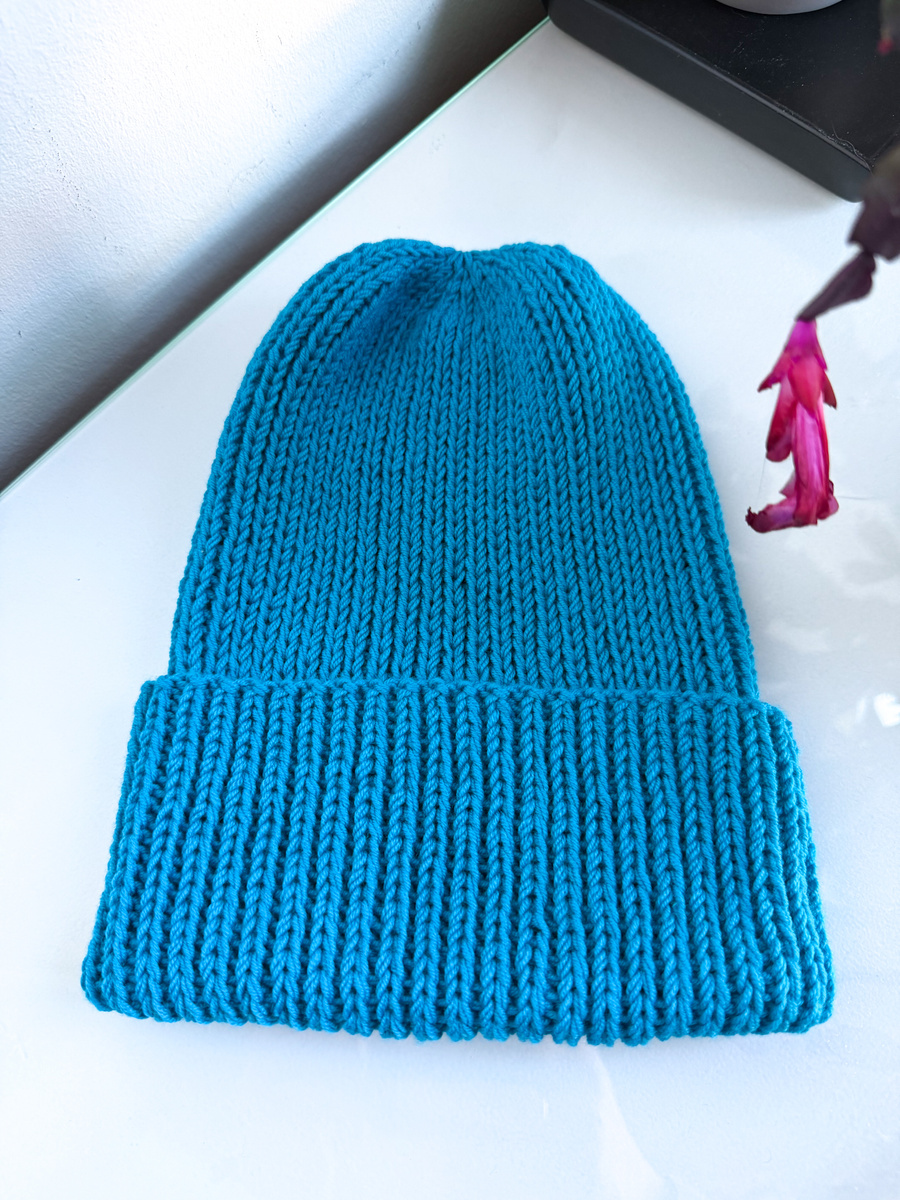 NANA – czapka wywijana beanie z wełny baby merino 32 turkusowy