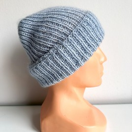 AUREA – czapka beanie handmade baby merino + moher i jedwab damska dziecięca 43/08 Jasny Morski