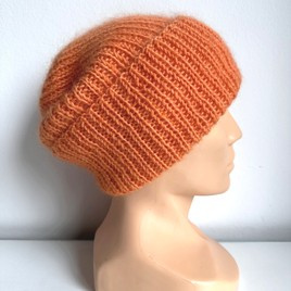AUREA – ręcznie robiona czapka beanie baby merino + moher i jedwab damska/dziecięca 36/49 Pomarańczowy